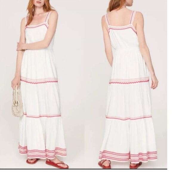 SPLENDID Women's White Pink Cotton Colorful Trim Riviera Maxi Dress Size XS - Picture 1 of 7